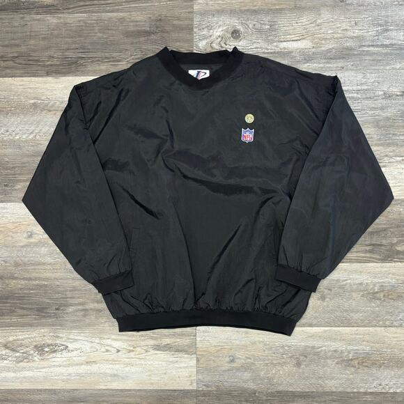 Vintage 90s NFL‎ Castrol Logo Athletic Black Mens XL Football Windbreaker Jacket - Picture 1 of 6